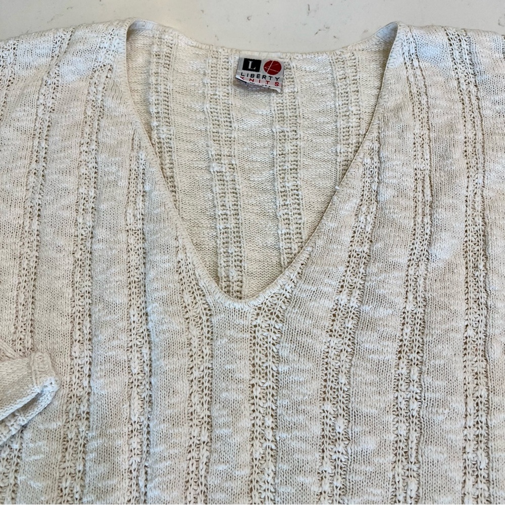 Vintage Liberty Knits Made in USA Open Knit V-Neck Sweater - Picture 2 of 9